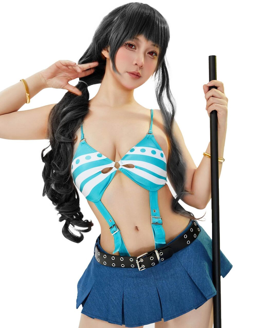 9455 Anime Cosplay Bikini Style Lingerie High Cut Out Bodysuit and Mini